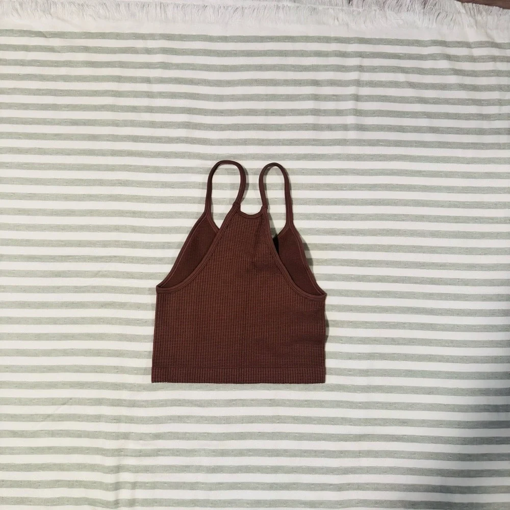 Brown Ribbed Crop Top - Picture 2 of 2